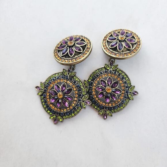 Heidi Daus Crystal Kaleidoscope French Twist Round Clip On Dangle Earrings 2in1 - Picture 3 of 11